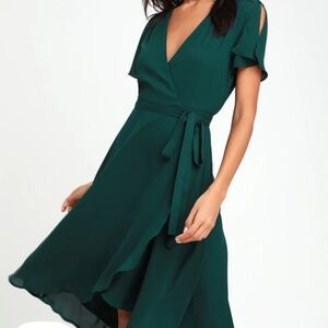 Lulus Rise To The Occasion Emerald Green Midi Wrap Dress - Size M